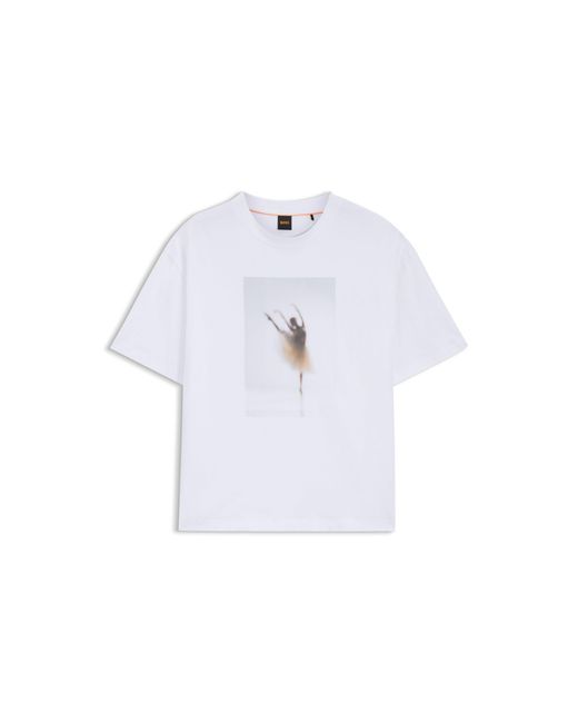 Boss White Stretch-Cotton T-Shirt With Ballet Artwork