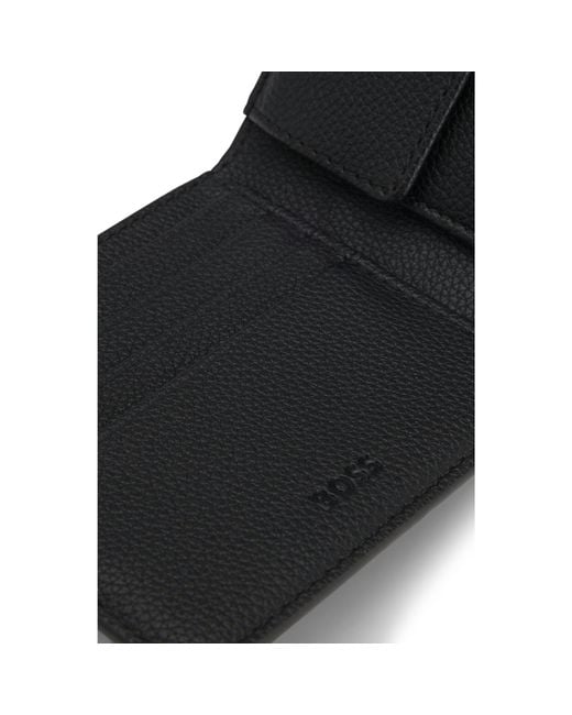 Boss Black Grained Faux-Leather Wallet With Signature-Stripe Trim for men