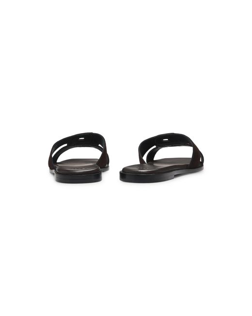 Boss Black Suede Slides With Stitched Double B Monogram