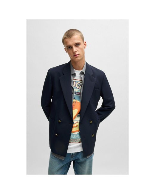 HUGO Blue Modern-Fit Jacket With-Tone Buttons for men