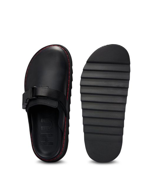 HUGO Black Leather Slip-on Shoes With Branded Buckle for men