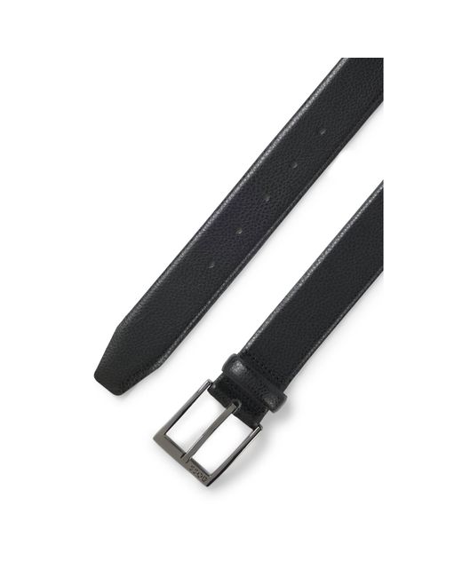 Boss Black Grained Italian-Leather Belt With Gunmetal Pin Buckle for men