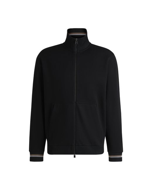 Boss Black Mercerised-Cotton Regular-Fit Sweatshirt With Stripe Cuffs for men