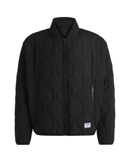 HUGO Black Water-Repellent Quilted Jacket With Logo Badge for men