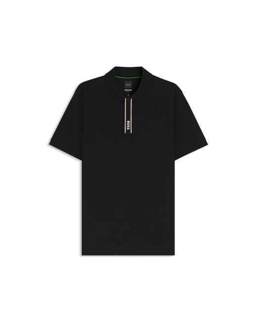 Boss Black Paddy Polo Shirt With Striped Placket And Logo for men