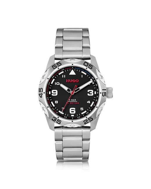 HUGO White Black-dial Watch With Stainless-steel Link Bracelet for men