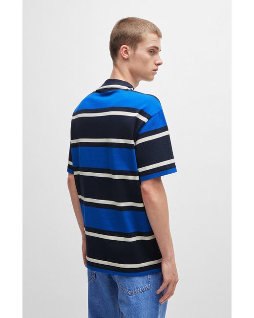 HUGO Gestreept T-shirt Van Katoenen Jersey Met Logostiksel in het Blue voor heren