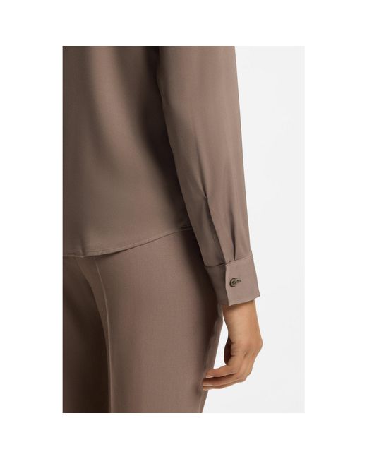 Boss Brown Stretch-Silk Blouse With Gathered Details