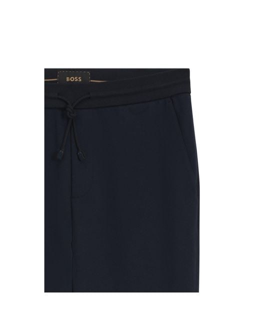 Boss Blue Cotton-Wool Blend Trousers With Alcantara Details for men
