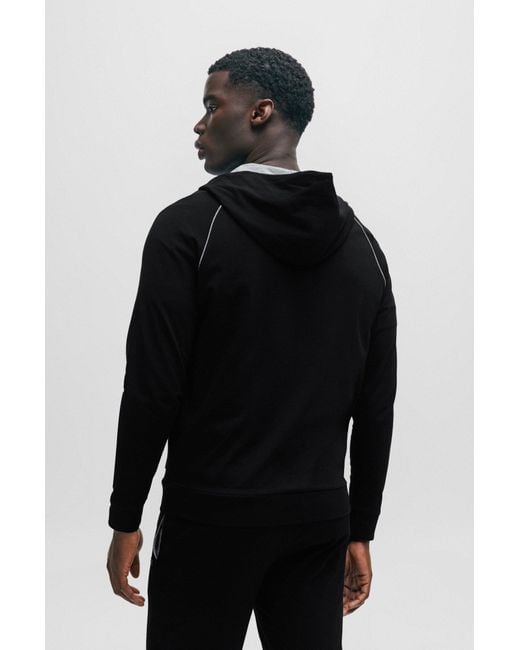 Boss Black Stretch-cotton Zip-up Hoodie With Logo Detail for men