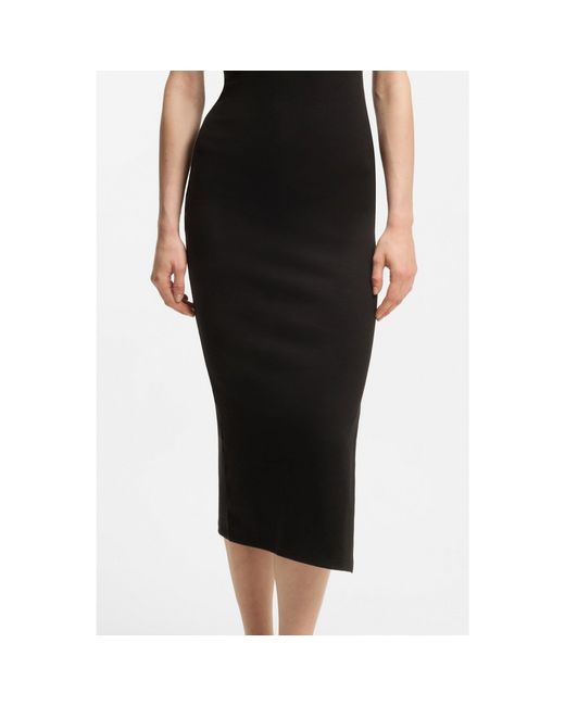 HUGO Black Cotton-Blend Jersey Midi Dress With Stacked Logo