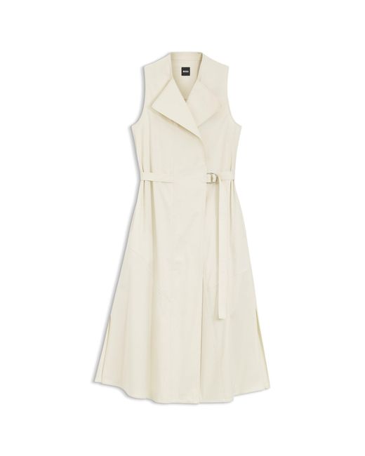 Boss Natural Stretch-Cotton Wrap Dress With Adjustable Belt