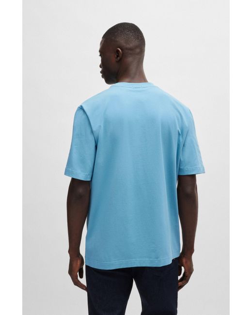 Boss Relaxed-fit T-shirt Van Stretchkatoen Met Logoprint in het Blue voor heren