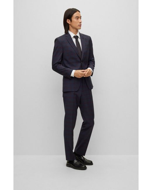 BOSS by HUGO BOSS Slimfit Suit In Checkered Virgin Wool Dark Red Men