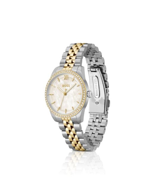 Boss Metallic Graceful Two-Tone Watch With Crystal-Set Bezel