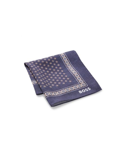 Boss Blue Pocket Square With Digital Print for men