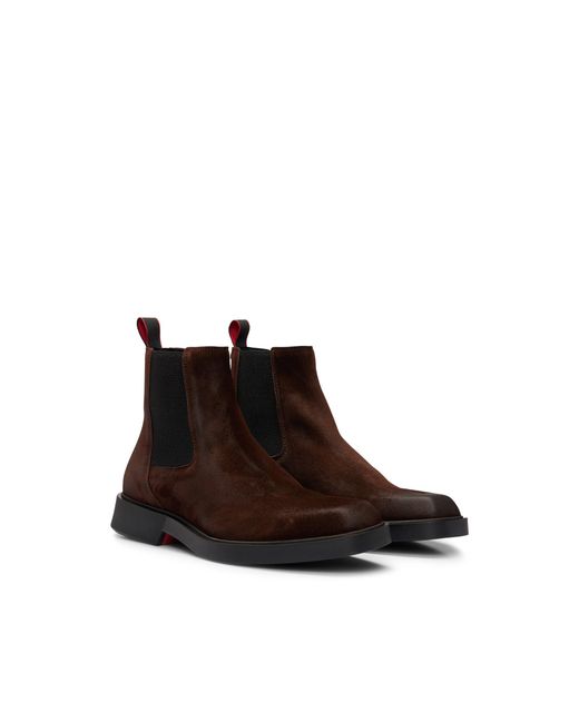 HUGO Brown Square-Toe Chelsea Boots for men
