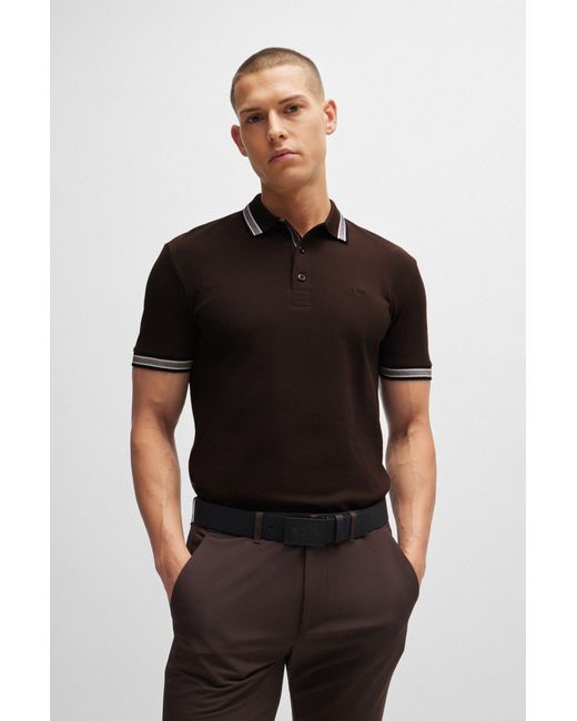 Boss Black Cotton-piqué Polo Shirt With Contrast Logo for men