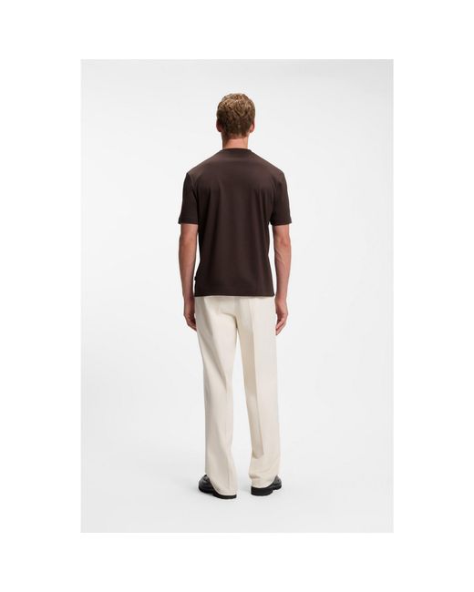Boss Brown Cotton T-Shirt With Double-B-Monogram Badge for men