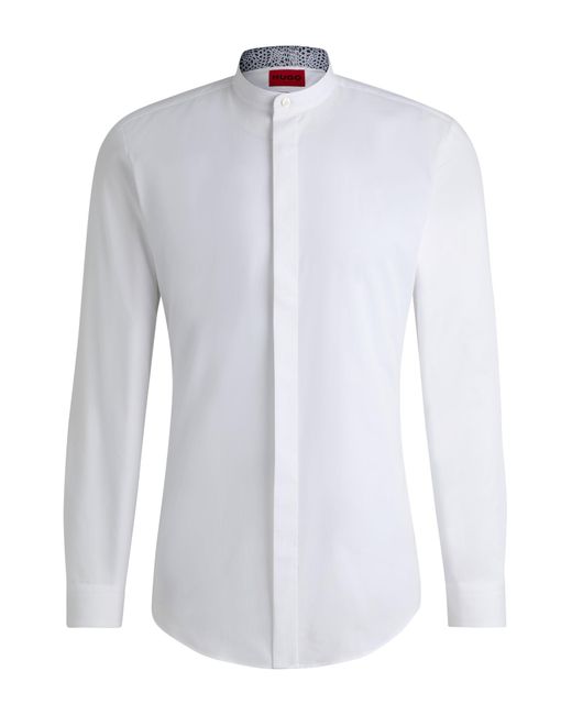 HUGO White Slim-fit Shirt In Cotton With Patterned Inner Placket for men