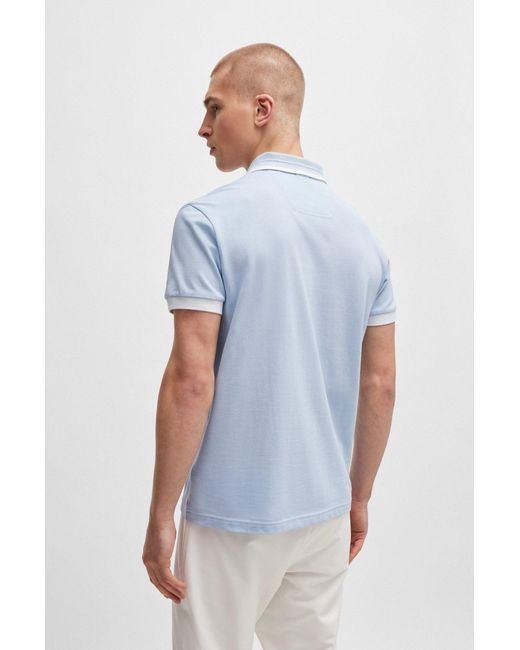 Boss Blue Cotton-piqué Polo Shirt With Contrast Stripes And Logo for men