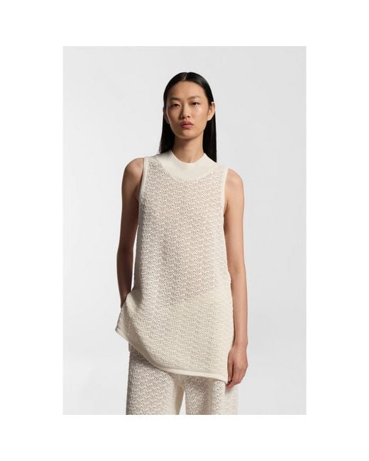 Boss Natural Knitted Cotton Top With Micro-Lace Structure