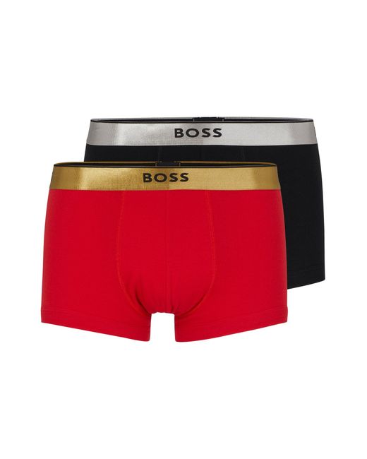 Boss Red Two-pack Of Cotton Trunks With Metallic Branded Waistbands for men