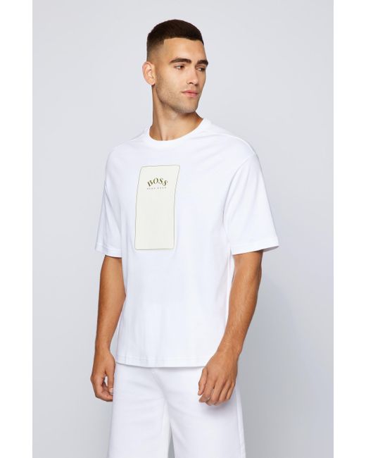 BOSS by HUGO BOSS Oversized T-Shirt aus Baumwolle mit Logo-Aufnäher aus  Kunstleder in Weiß für Herren | Lyst AT