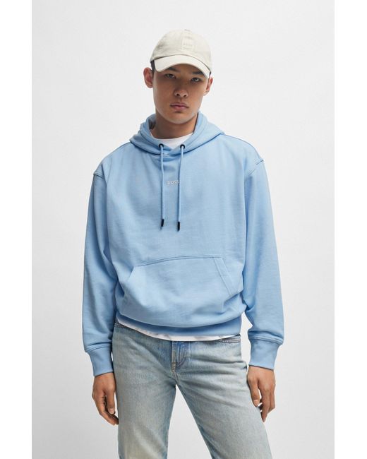 Boss Blue Cotton-terry Hoodie With Contrast Logo for men