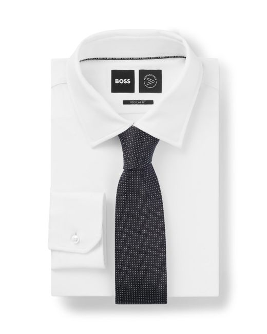 Boss White Tie In Silk-jacquard With Micro Pattern for men