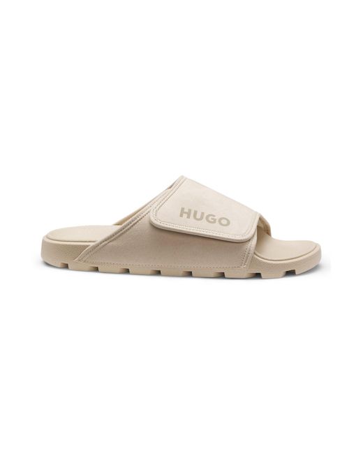 HUGO Slides Mit Riemen Aus Velourslederimitat in White für Herren