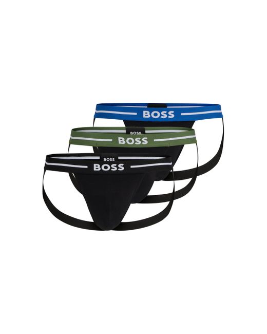 Boss Dreier-Pack Jockstraps aus Stretch-Baumwolle mit Logo-Bund in Blue für Herren