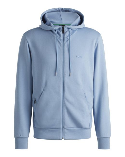 Boss Hoodie Van Stretchkatoen Met Rits En Logoprint in het Blue voor heren