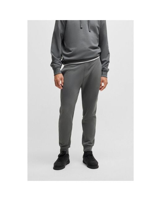 HUGO Gray Cotton-Terry Tracksuit Bottoms With Logo Print for men