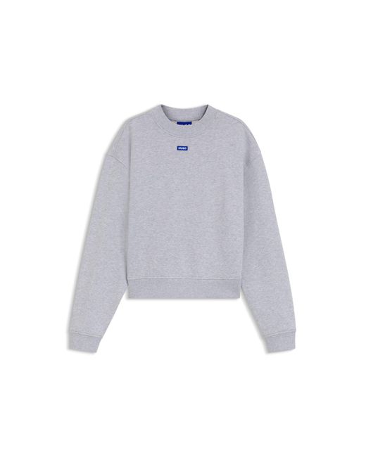 HUGO Gray Cotton-Terry Sweatshirt With Logo Badge