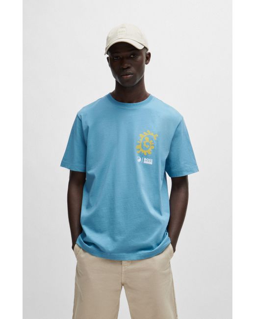 Boss T-shirt Van Katoenen Jersey Met Decoratief Reflecterend Artwork in het Blue voor heren