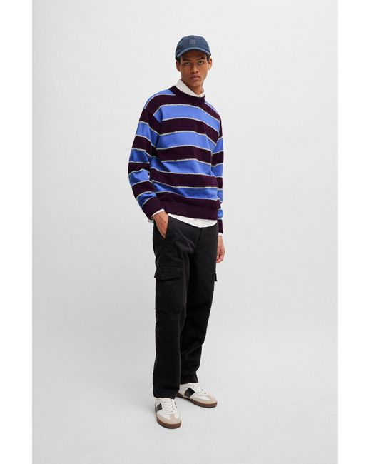 Boss Blue Cotton-blend Relaxed-fit Sweater With Knitted Stripes for men