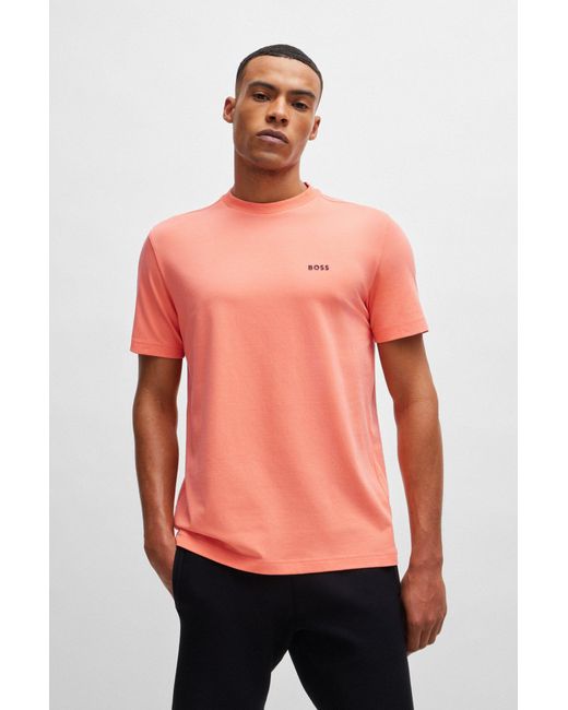 Boss Pink Stretch-cotton Regular-fit T-shirt With Contrast Logo for men