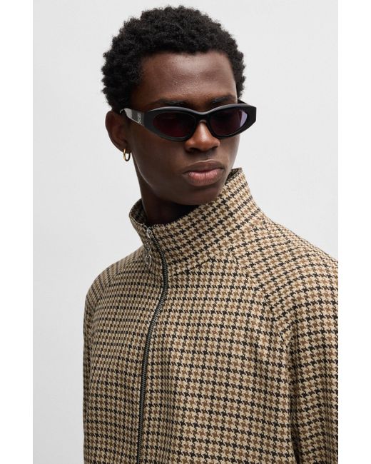 HUGO Modern-Fit Jacke aus elastischem Material-Mix mit Hahnentritt-Muster in Brown für Herren