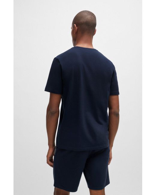 Boss Blue Stretch-cotton Regular-fit T-shirt With Logo Detail for men