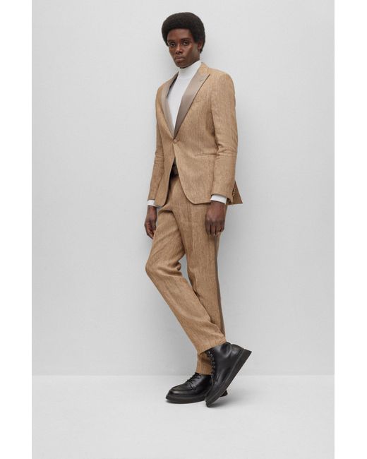 BOSS by HUGO BOSS Slim-fit Two-piece Suit In Melange Linen in White for Men  | Lyst Australia