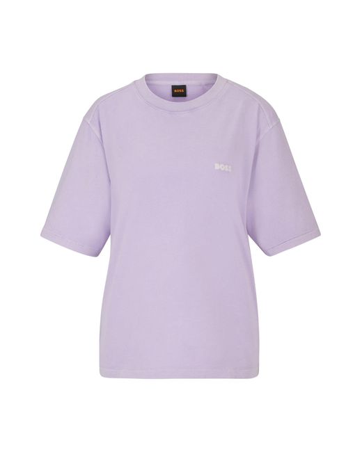 Boss Purple Cotton T-shirt With Embroidered Logo