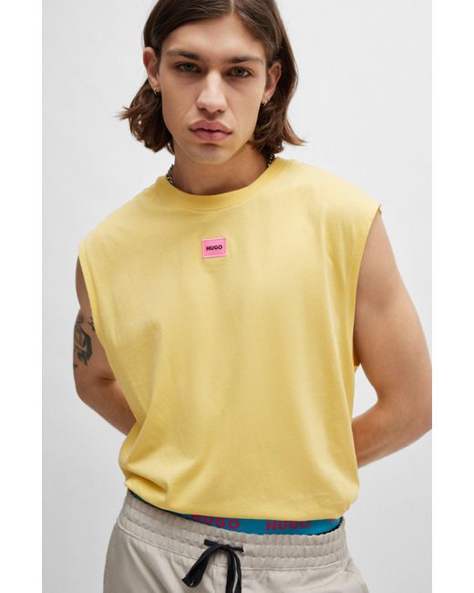 HUGO Mouwloos T-shirt Van Katoenen Jersey Met Logolabel in het Yellow voor heren
