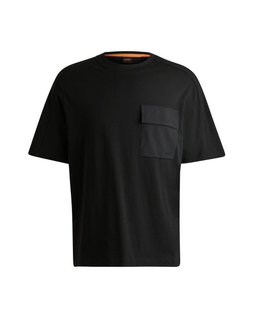 Boss Black Cotton-jersey T-shirt With Branded Cargo Pocket for men