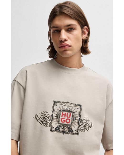 HUGO White Cotton-jersey T-shirt With Seasonal Artwork And Embroidery for men