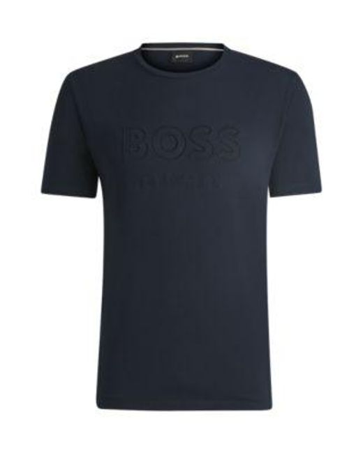 T-Shirt D'Équitation En Coton Stretch À Logo Brodé Boss pour homme en coloris Black