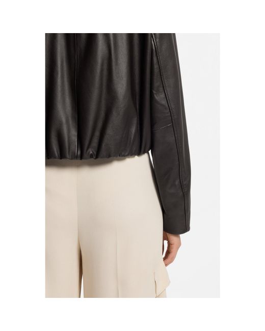 Boss Black Relaxed-Fit Leather Jacket With Trench Styling