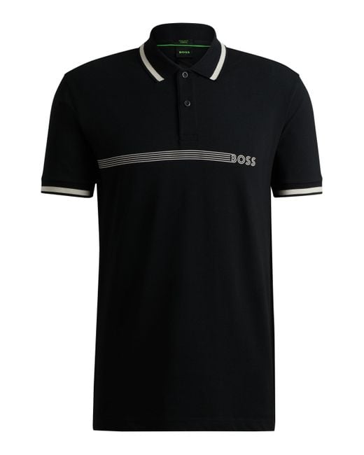 Boss Black Polo Shirt With Stripes And Logo for men