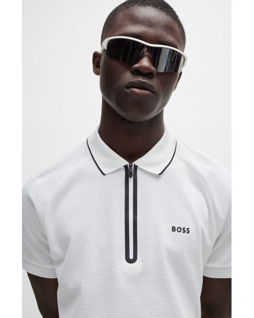 Boss White Structured-cotton Polo Shirt With Contrast Logo for men