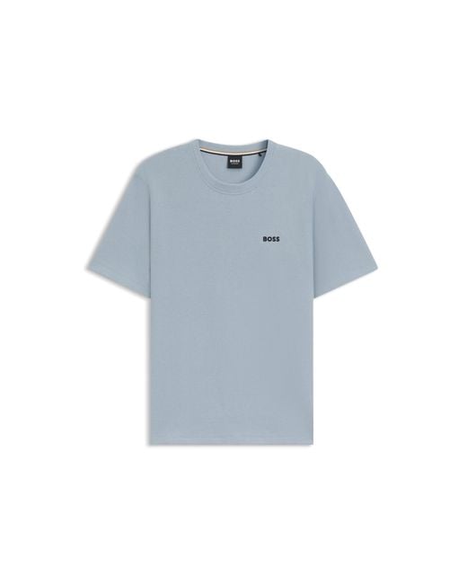 Boss Blue Cotton-Blend Pyjama T-Shirt With Embroidered Logo for men